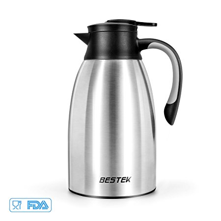 68 Oz Thermal Carafe by BESTEK, Stainless Steel Double Walled Vacuum Insulated Thermos for Coffee Tea or Hot Water - Heat Cold Retention-Christmas Gift