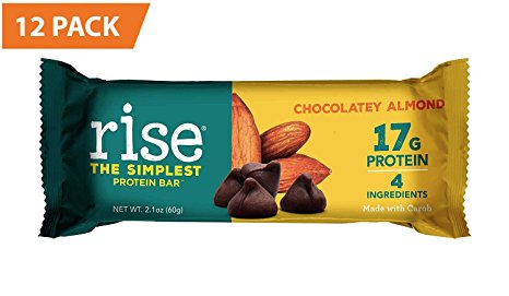 Rise Bar Non-GMO, Gluten Free, Soy Free, Real Whole Food, Whey Protein Bar (17g), No Added Sugar, Chocolatey Almond High Protein Bar with Fiber, Potassium, Vitamins & Nutrients 2.1oz, (12 Count)