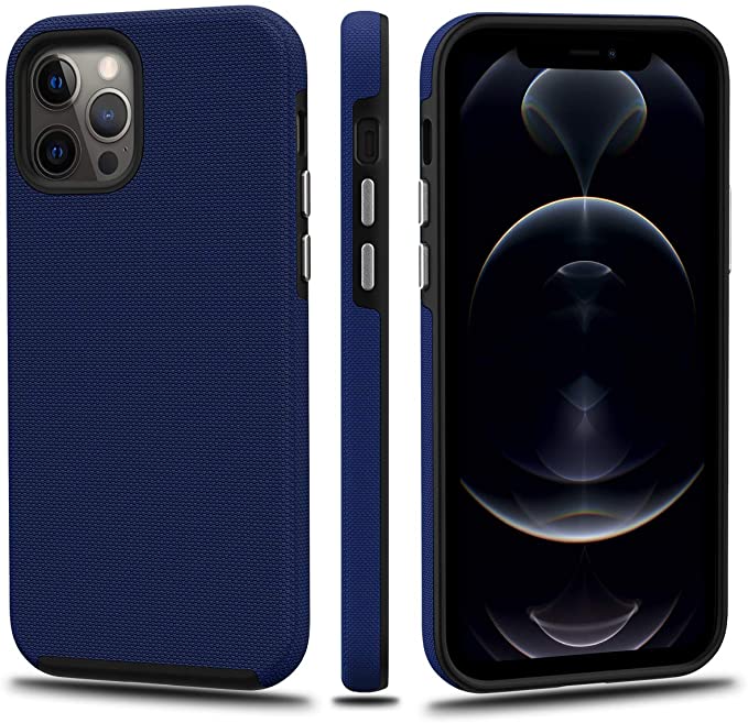 CellEver Compatible with iPhone 12 Case and iPhone 12 Pro Case, Dual Guard Durable Shock-Absorbing Scratch-Resistant Dual-Layer Drop Protection Cover Designed for iPhone 12 and 12 Pro - Navy Blue