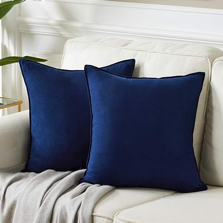 Fancy Homi 2 Packs Premium Faux Suede Decorative Throw Pillow Covers, Super Soft Square Pillow Case,Solid Cushion Cover for Couch/Sofa/Bedroom (20"x 20",Set of 2, Navy Blue)