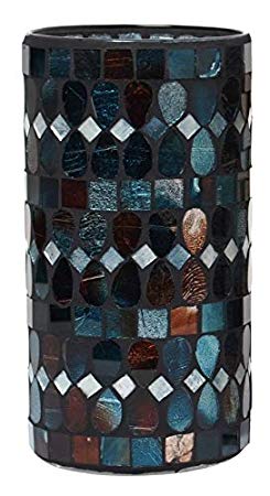 Hosley Mosaic Glass Tea Light Candle Holder - Your Choice of Colors and Size. Ideal Gift for Wedding Party Favor Spa Home Bridal Reiki Meditation O7 (B-Blue, 7.8" High)