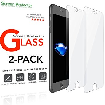 2 Pack Real Temper Tempered Glass Screen Protector For Apple iPhone 7 6S 6 4.7" Clear 9H Hardness Premium Quality Ultra Thin 0.3MM Sensitive 3D Touch Bubble Free Scratch-Resistant