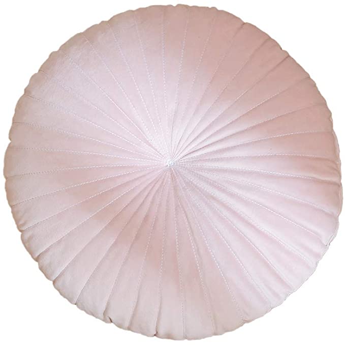 YunNasi Round Velvet Throw Pillow Pleated Pumpkin Pillow Chair Cushion Floor Pillow Decoration for Home Sofa Bed Bay Window Car 15x15x4 Inch (Pink)