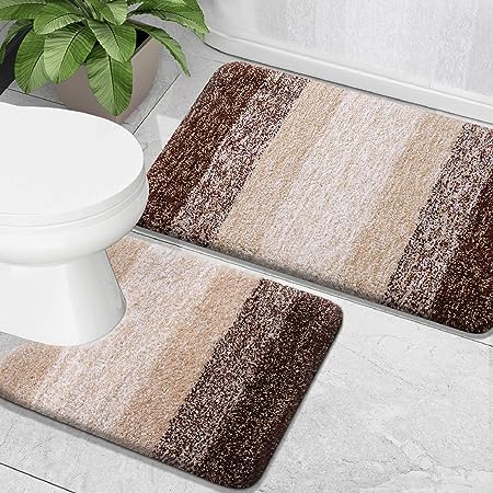 OLANLY Luxury Bathroom Rug Set 2 Piece, Soft Absorbent Microfiber Bath Rugs and U-Shaped Contour Toilet Rug, Non-Slip Bath Carpet, Machine Wash Dry, Bath Mats for Bathroom (24"x16" 24"x20", Brown)