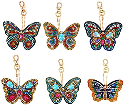 5D DIY Diamond Painting Keyring Kits Full Drill Special Shaped, Stick Paint with Diamonds by Numbers Easy to DIY Keychain Pendant Kits for DIY Art Craft (6pcs Butterfly)