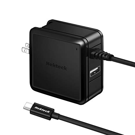 Nekteck USB Type C Charger, 4.8A 24W Dual USB Wall Charger Build in USB-C Charging Cable Foldable Plug for Google Pixel 2/ Pixel/ Pixel XL Galaxy Note 8/ S8/ S8 Plus More, Black