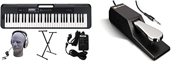 Casio CT-S300 61-Key Premium Keyboard Pack with Stand, Headphones & Power Supply (CAS CTS300 PPK) & M-Audio SP 2 - Universal Sustain Pedal, Digital Pianos & More