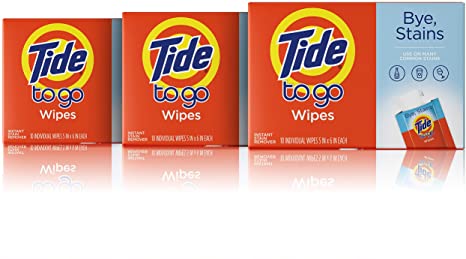 Tide to Go Instant Stain Remover Wipes, 3 Count, 10 Wipes Each