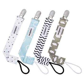 Pacifier Clip by CAMIRUS - 4 Pack - Premium Quality Soothie Pacifier Holder - Great Unisex Modern Design Teething Holder for Boys and Girls