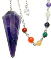 Amethyst 12-Facet Chakra Pendulum for Channeling Intuition with Satin Pouch & Instruction Pamphlet
