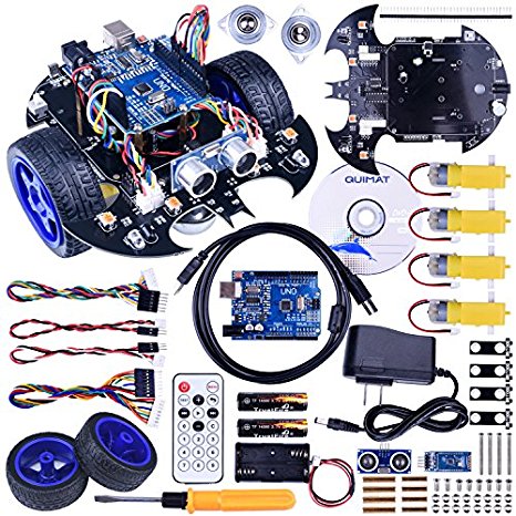 Quimat Arduino Project Smart Robot Car Kit with Two-wheel Drives,UNO R3 Board,Tracking Module,Ultrasonic Sensor and Bluetooth Remote Control,More Intelligent and Educational Car for Teens and Adults