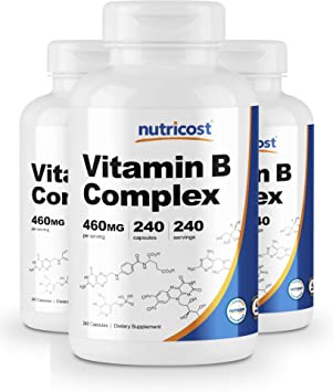 Nutricost High Potency Vitamin B Complex 460mg, 240 Capsules (3 Bottles) - with Vitamin C