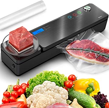 IPOW Automatic Vacuum Sealer Machine with Kitchen Food Scale & LCD Display, Compact Food Sealer Starter Kit for Food Preservation Savers and Sous Vide, Dry & Moist Food Mode