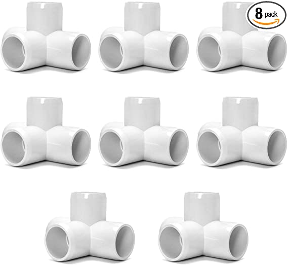 QWORK 4 Way 1" Tee PVC Fitting Elbow,8 Pack PVC Fitting Connector,Furniture Grade, for Building Furniture and PVC Structures, White