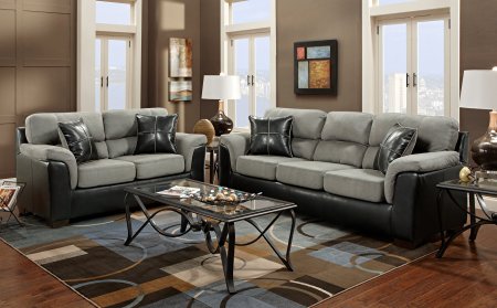 Roundhill Furniture Laredo 2-Toned Sofa and Loveseat Living Room Set, Black and Grey