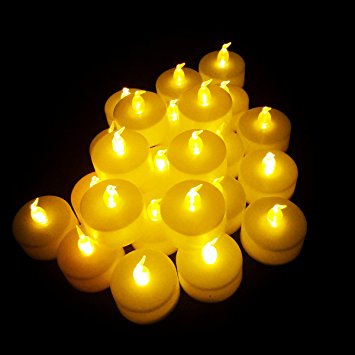 Jofan 24pcs Amber Yellow Non-flickering Battery Operated LED Tea Lights Flameless Candles Wedding Holiday Party Light