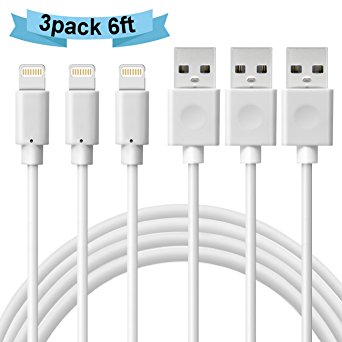 iPhone Cable Nikolable Charging Cord 3pcs 6ft Lightning to USB Cable Charging and Syncing Cord for iPhone iPhone 7 7 Plus 6s 6s Plus 6 Plus 6 5s 5c 5 iPad Mini Air iPad 5 iPod (White)