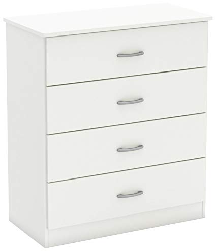 South Shore Libra Collection 4-Drawer Dresser, Pure White with Metal Handles in Pewter Finish