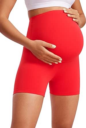 CRZ YOGA Womens Butterluxe Maternity Yoga Biker Shorts Over The Belly 4" / 6" - Pregnancy Workout Running Athletic