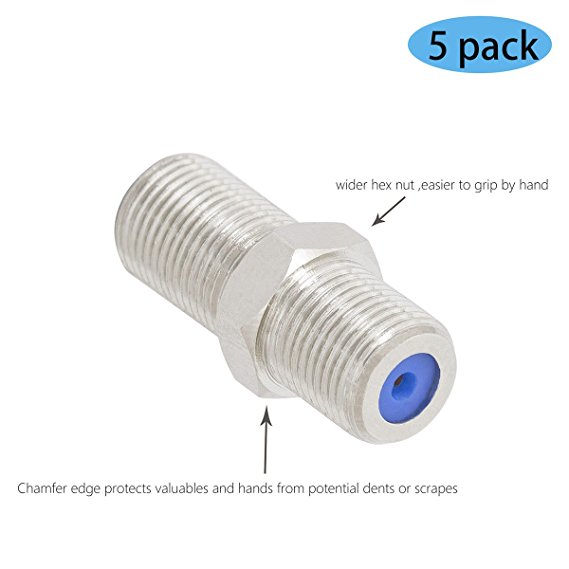 YouBoost F81 Splice Connector - F81 Connector - F81 Barrel Connector Coupler - 3GHz F81 Female Coax Cable Connector Coupler Extension - 5 Pack(Part No CONN-F81-3G-5PK)