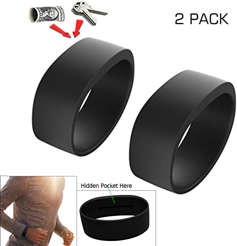 ANQUEUE PocketBands 100% Silicone Sport Pocket Bands, Silicone Invisible Pocket Bracelet, Pocketband Silicone Wristband with Pocket(2PACK)