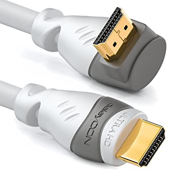 deleyCON 1.5m (4.92 ft.) HDMI 270° Angle Cable - Compatible with HDMI 2.0/1.4 - UHD 4K HDR 3D 1080p 2160p ARC - High speed with Ethernet - White