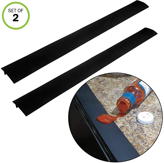 Evelots Stove Counter Gap Filler-Silicone-Spill-Crumb Guard-Washer-Black-Set/2
