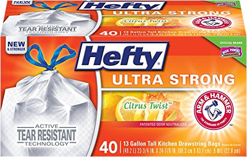 Hefty Ultra Strong Tall Kitchen Drawstring Trash Bags (Citrus Twist, 13 Gallon, 40 Count)