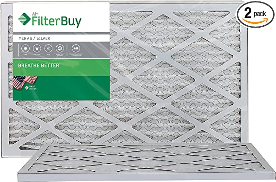 FilterBuy 17x20x1 MERV 8 Pleated AC Furnace Air Filter, (Pack of 2 Filters), 17x20x1 – Silver