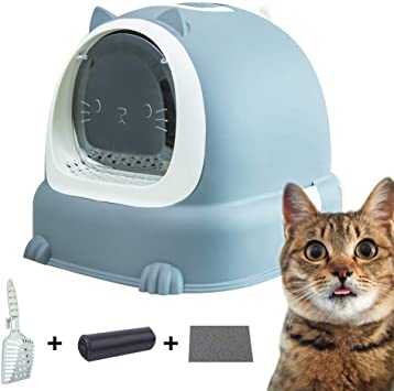 JX FITNESS Cat Litter Box with Removable Tray, Scoop, Waste Bag - Reduces Litter Tracking - Anti-Splashing and Deodorizing Fully Enclosed Hooded Kitty Litter Pan