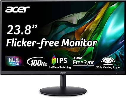 Acer SH242Y Ebmihux 23.8" Full HD 1920 x 1080 Home Office Ultra-Thin Monitor AMD FreeSync 1ms VRB 100Hz Zero Frame Height Adjustable Stand with Swivel & Tilt (USB Type-C & HDMI 1.4 Ports)