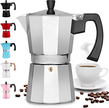 Zulay Classic Stovetop Espresso Maker for Great Flavored Strong Espresso, Classic Italian Style 3 Espresso Cup Moka Pot, Makes Delicious Coffee, Easy to Operate & Quick Cleanup Pot (Silver)