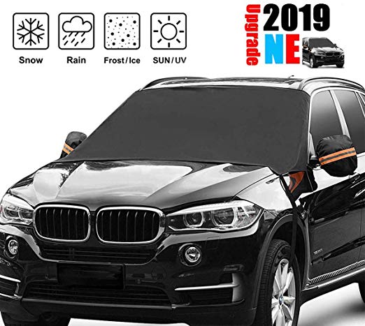 LAVIZO [2019 Newest] Windshield Snow Ice Cover for Car, Frost Windshield Cover, Winter Frost Guard Protector Waterproof Snow Protection Cover Shade Waterproof Sun Protection with Mirror Snow Covers