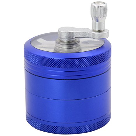DCOU Hand Cranked Premium Grinder Unbreakable Aluminum Grinder for Herb Weed and Spice 4 Parts 2.2 Inch (Blue)