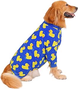 HDE Dog Pajamas One Piece Jumpsuit Lightweight Dog PJs Shirt for M-3XL Dogs Ducks Blue - 3XL