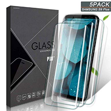 Damenv Galaxy S9 Plus Screen Protector [5 Pack], 3D Curved Full Coverage Screen Protector HD Clear Anti-Bubble with Lifetime Replacement Warranty for Samsung Galaxy S9 Plus