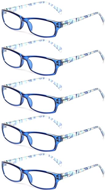 Reading Glasses 5 Pairs Fashion Ladies Readers Spring Hinge with Pattern Print Eyeglasses for Women