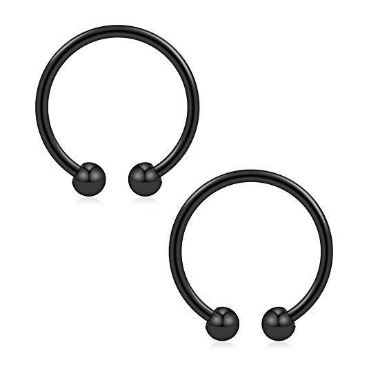 Ruifan 316L Surgical Steel Non-Piercing Fake Faux Clip On Septum Nose Hoop Ring Body Jewelry Piercing Unisex 20 Gauge 5/16"(8mm) 2-6PCS