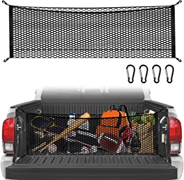 Cargo Net for Pickup Truck Bed - Truck Bed Net for Trunk Organizers and Storage Additional with 4 Metal Carabiner Buckles - Cargo Net for Truck Bed Silverdo, Ford F150,GMC