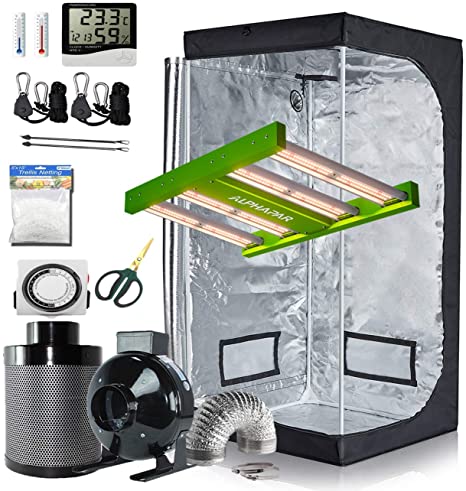 GreenHouser Grow Tent Kit Complete 32"x32"x63" Hydroponics Grow Tent and APE600 LED Grow Light Full Spectrum with 4" Inline Fan and Air Carbon Filter Ventilation Kit for Indoor Grow Tent Setup Kit