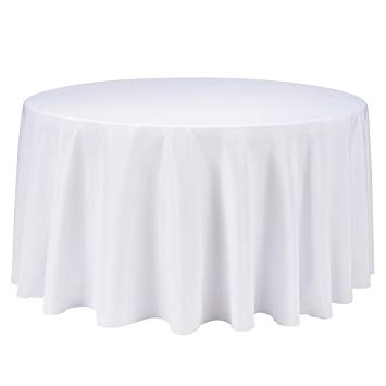 Remedios 120-inch Round Polyester Tablecloth Table Cover - Wedding Restaurant Party Banquet Decoration, White