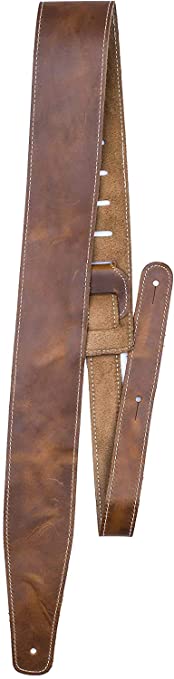 Perri’s Leathers Ltd. Guitar Strap, 2.5” Wide Baseball Leather, Adjustable Length, (SP25S-7049) Tan, Made in Canada