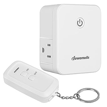 DEWENWILS Indoor Remote Control Outlet, Wireless Remote Light Switch with 2 Side Outlets, No Interference Remote Outlet Switch, 15A/1875W, 100ft RF Range, Compact Design, White