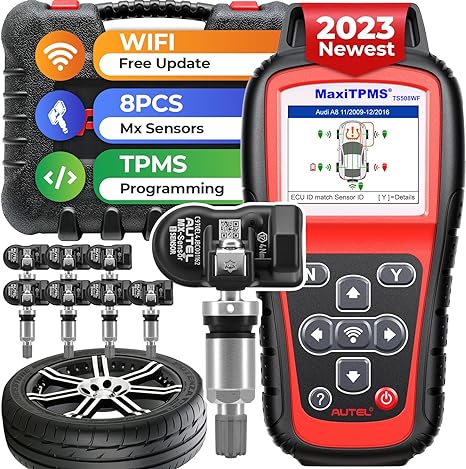 Autel MaxiTPMS TS508WF KIT TPMS Tool, 2023 Newest WiFi Ver. Upgrade of TS508K/TS508/TS501/TS408, TPMS Programming Tool with 8PCS 315 433Mhz Metal MX-Sensors, TPMS Relearn, Activate, Diagnostics