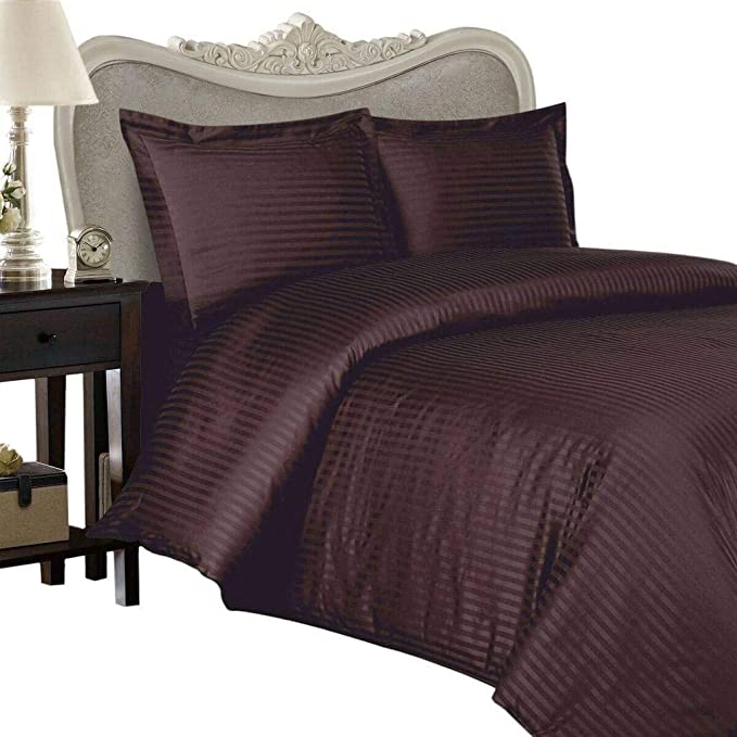 1500 Thread Count Egyptian Cotton (NOT Microfiber Polyester) King Size, Chocolate Stripe, Duvet Cover Set Set Includes 1 Duvet Cover and 2 Pillow Shams/Pillow Cases