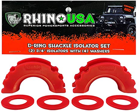 Rhino USA D-Ring Shackle Isolators (2) with Washers Included (4) - Fits Standard 3/4 Shackles - Protect Your Shackles from Damage & Prevents Rattling