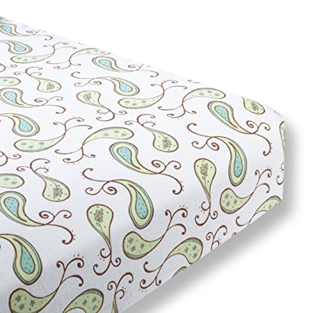 SwaddleDesigns Cotton Flannel Fitted Crib Sheet, Triplets Paisley, Kiwi