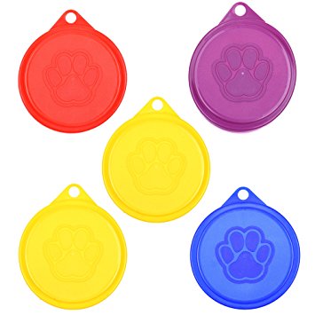 COSMOS Pack of 5 Pet Cat Dog Food Storage Can Covers Lids, Random Color