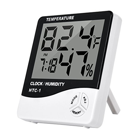 Digital Thermometer, ADiPROD Indoor 3 in 1 Hygrometer Alarm Clock LCD Display Screen Temperature Monitor with Time Humidity Gauge Meter