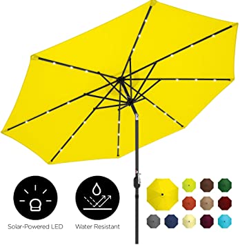 Best Choice Products 10ft Solar LED Lighted Patio Umbrella w/Tilt Adjustment, Fade-Resistant Fabric - Yellow